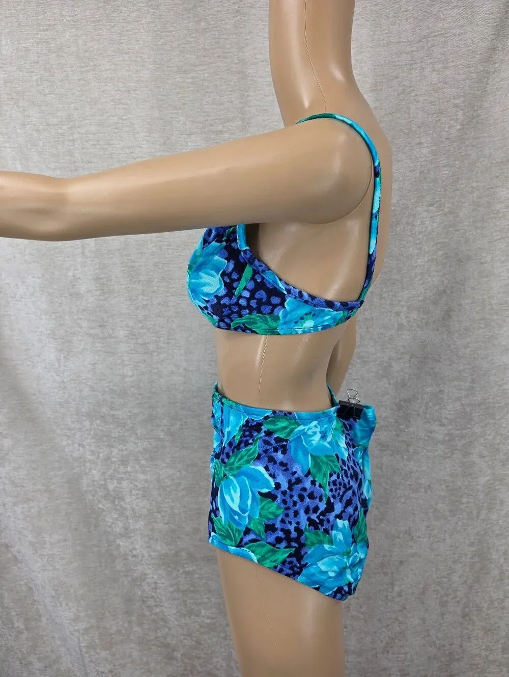Vintage Blue Floral Underwire High-Waist Bikini Swimsuit